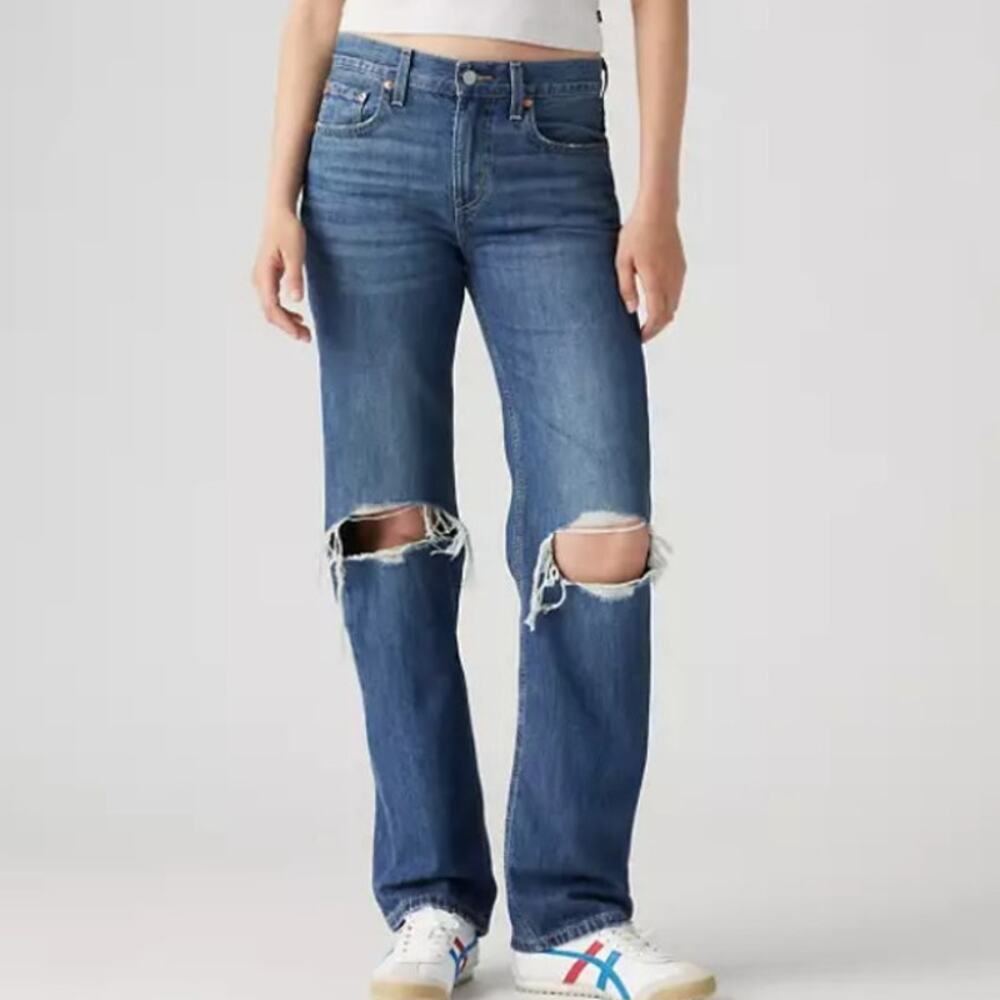 LEVI’S Low Pro Jeans Mid Rise Distressed Ripped Knee Medium Wash Denim Size 26